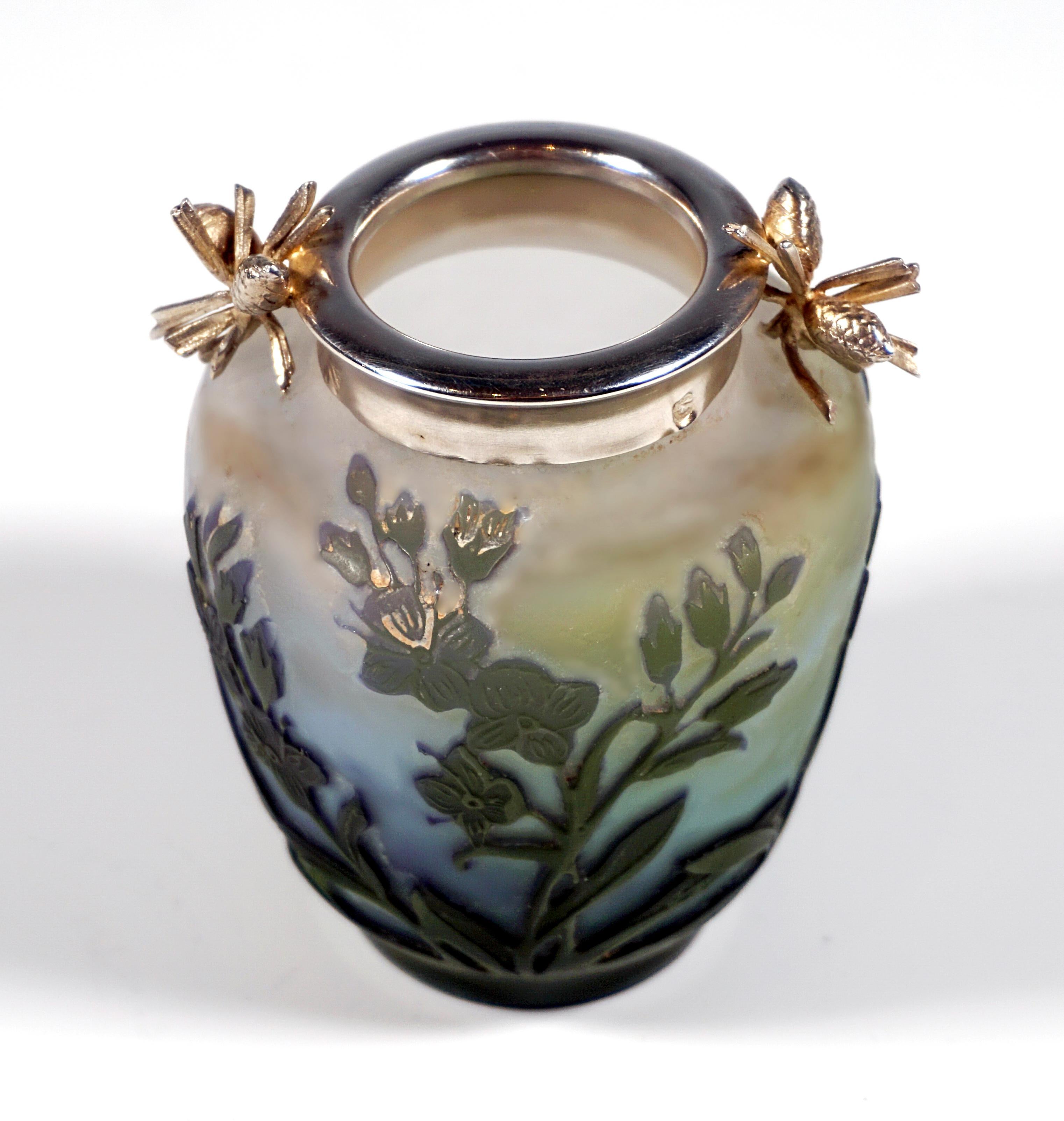 Early 20th Century Émile Gallé Art Nouveau Cameo Vase With Silver Mounting, Nancy, France 1904 For Sale