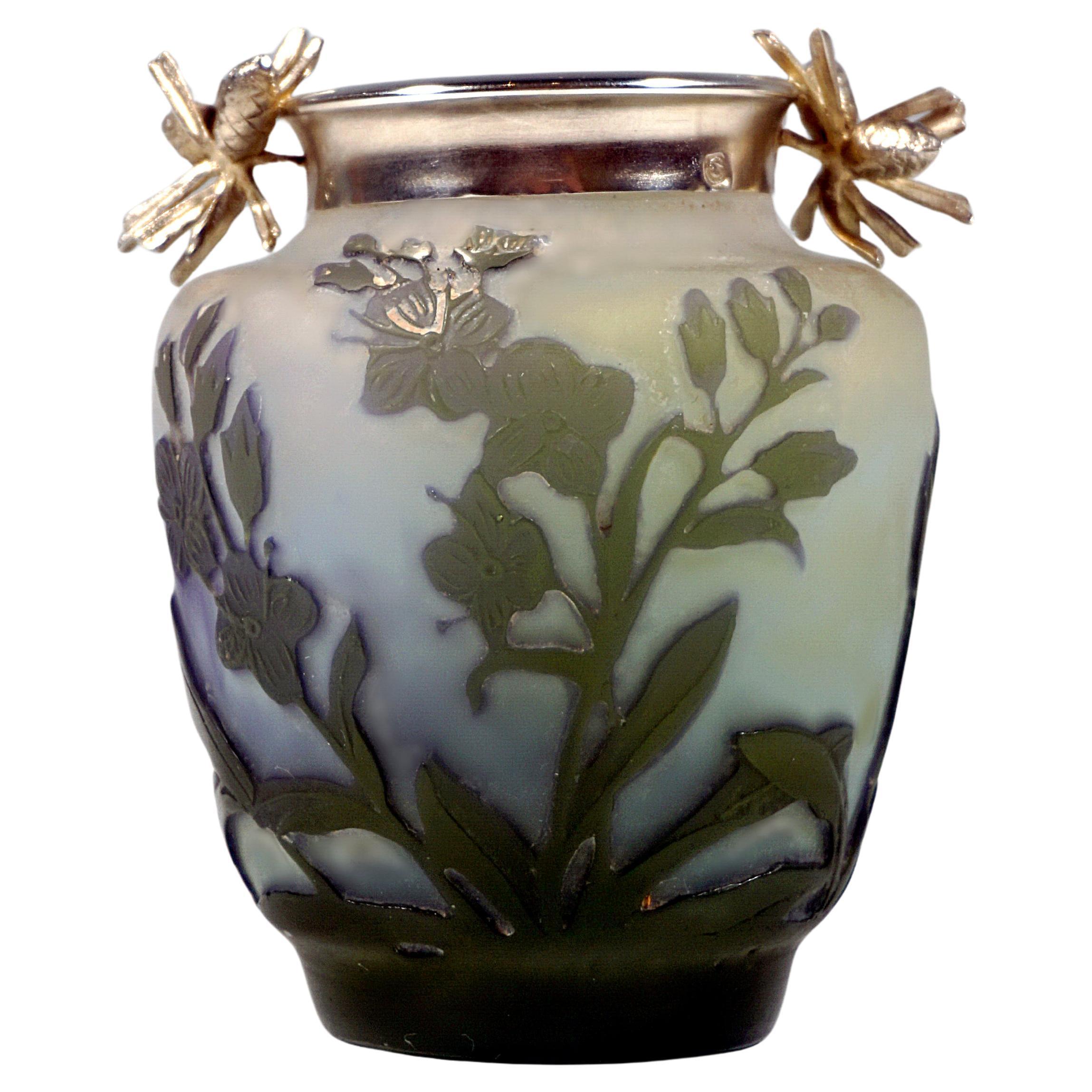 Émile Gallé Jugendstil-Kamee-Vase mit Silbermontierung, Nancy, Frankreich 1904