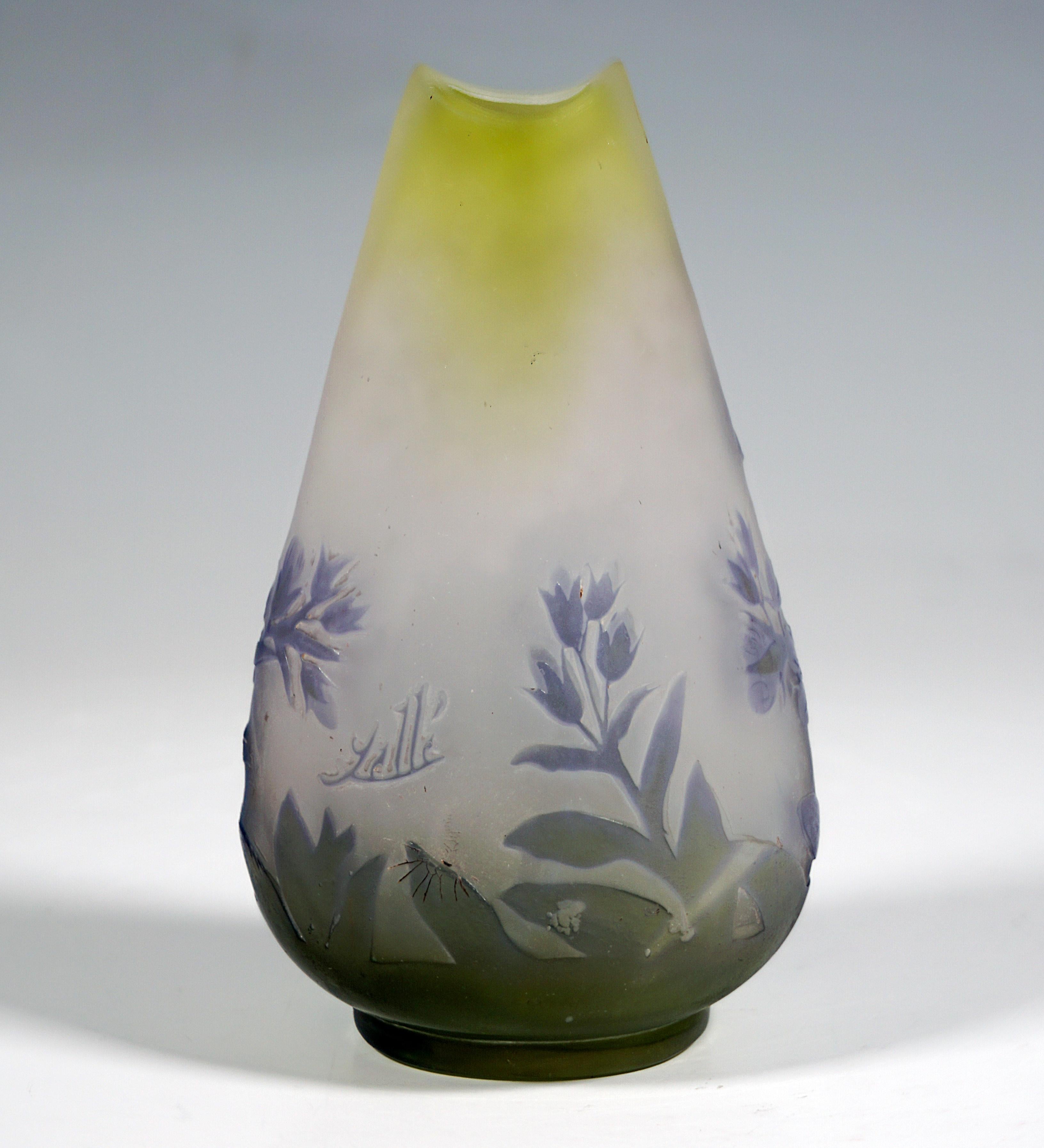 French Émile Gallé Art Nouveau Drop-Shaped Vase with Floral Decor, France 1903/04