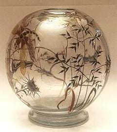 Émile Gallé Art Nouveau Enamel Soliflore w/ Dragonfly & Thistles, Nancy, c. 1900