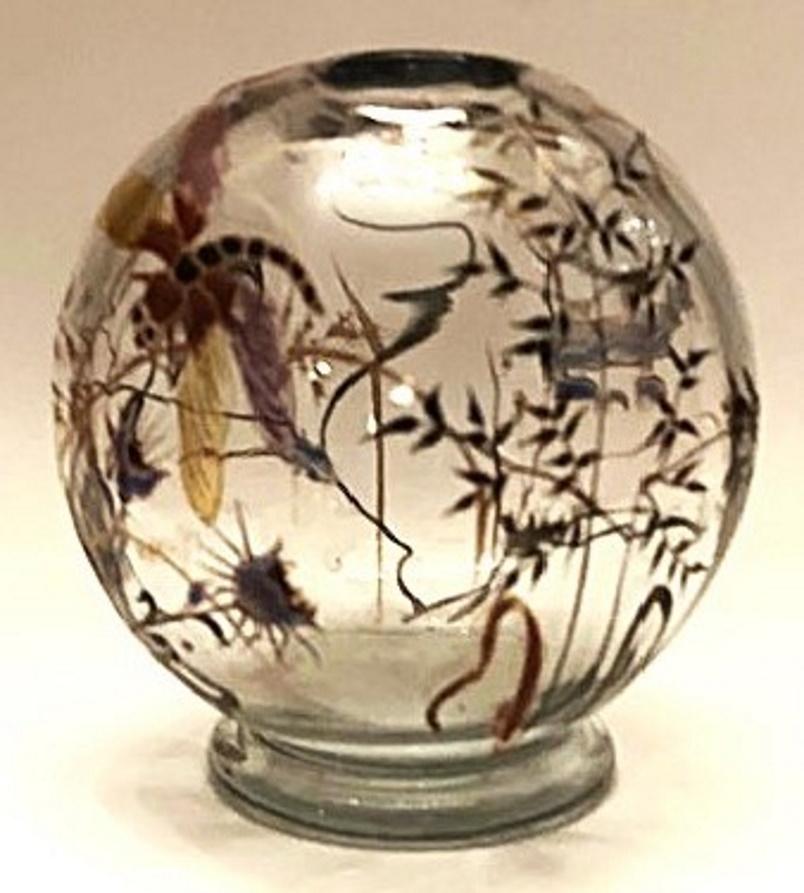 Francese Soliflores in smalto Art Nouveau di Émile Gallé con libellula e cardi, Nancy, 1900 ca. in vendita