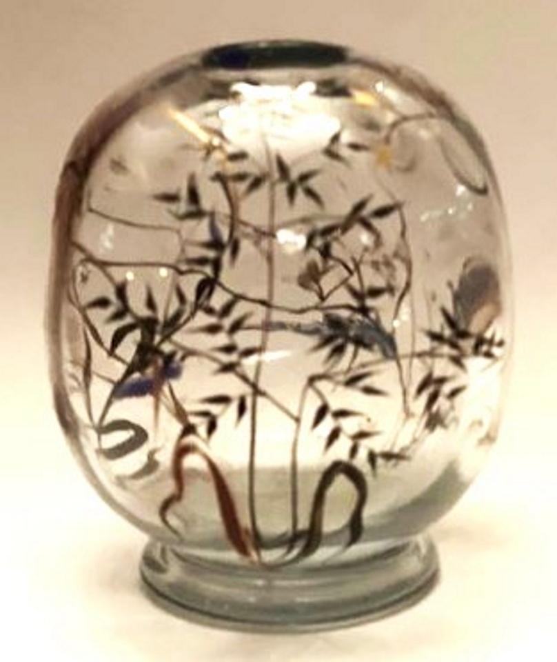 Dipinto Soliflores in smalto Art Nouveau di Émile Gallé con libellula e cardi, Nancy, 1900 ca. in vendita