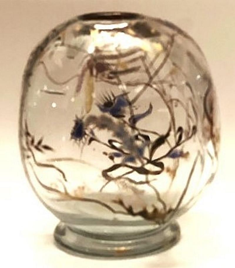 Inizio XX secolo Soliflores in smalto Art Nouveau di Émile Gallé con libellula e cardi, Nancy, 1900 ca. in vendita