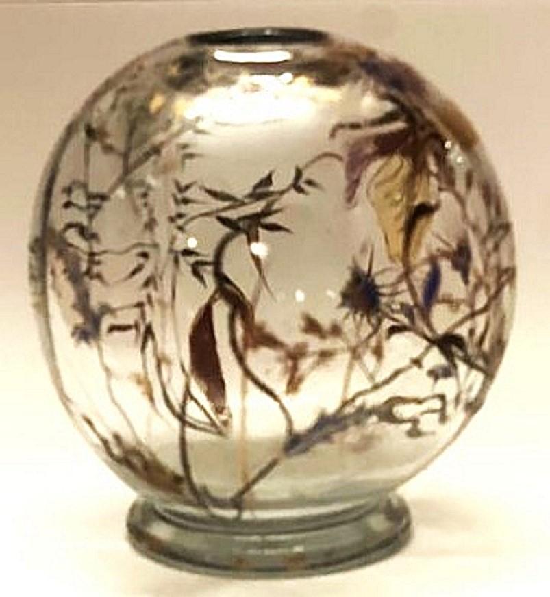 Vetro artistico Soliflores in smalto Art Nouveau di Émile Gallé con libellula e cardi, Nancy, 1900 ca. in vendita