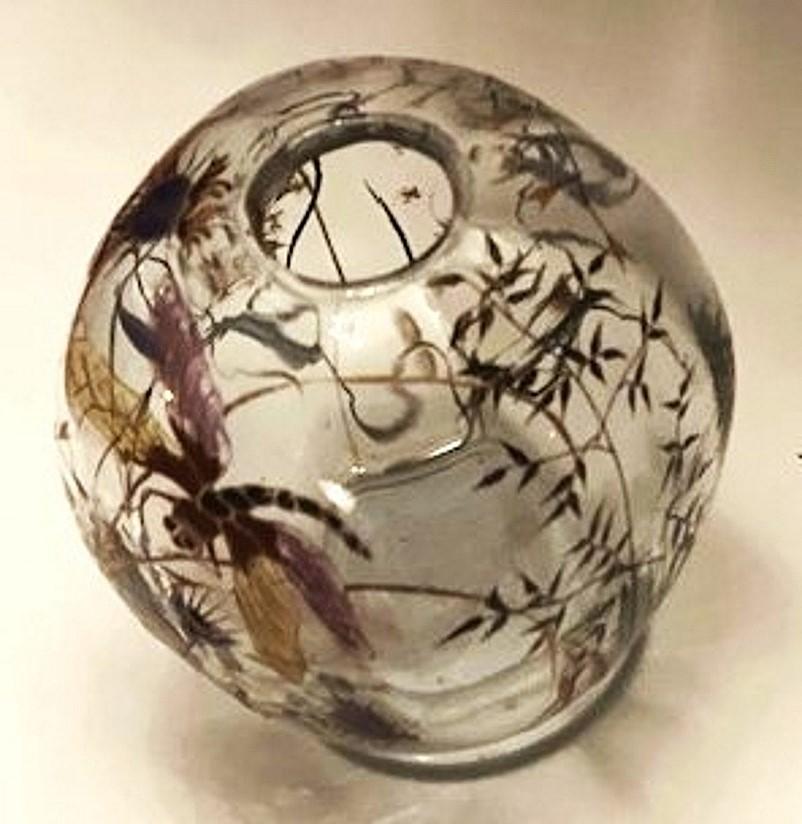 Soliflores in smalto Art Nouveau di Émile Gallé con libellula e cardi, Nancy, 1900 ca. in vendita 1