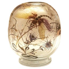 Émile Gallé Art Nouveau Enamel Soliflore w/ Dragonfly & Thistles, Nancy, c. 1900