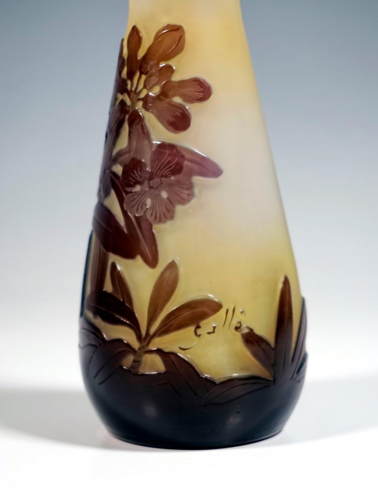 Émile Gallé Art Nouveau Flacon Shape Vase with Floral Decor, France, 1906/14 In Good Condition For Sale In Vienna, AT