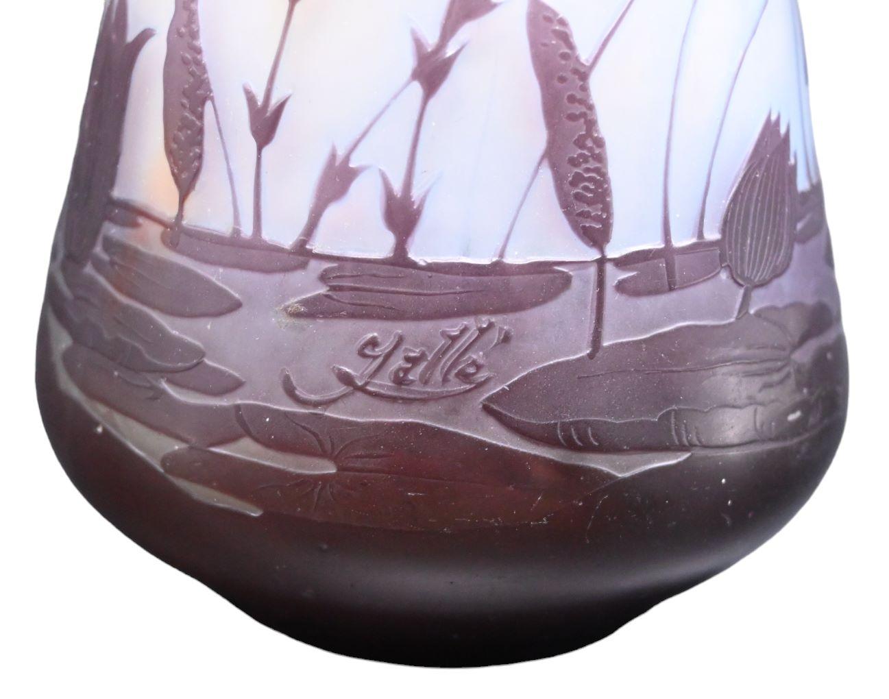 French Émile Gallé, Art Nouveau Glass Paste Vase, Decor With A Grasshopper For Sale