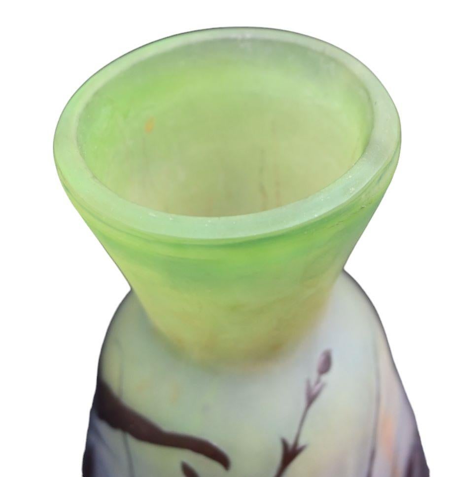 20th Century Émile Gallé, Art Nouveau Glass Paste Vase, Decor With A Grasshopper For Sale