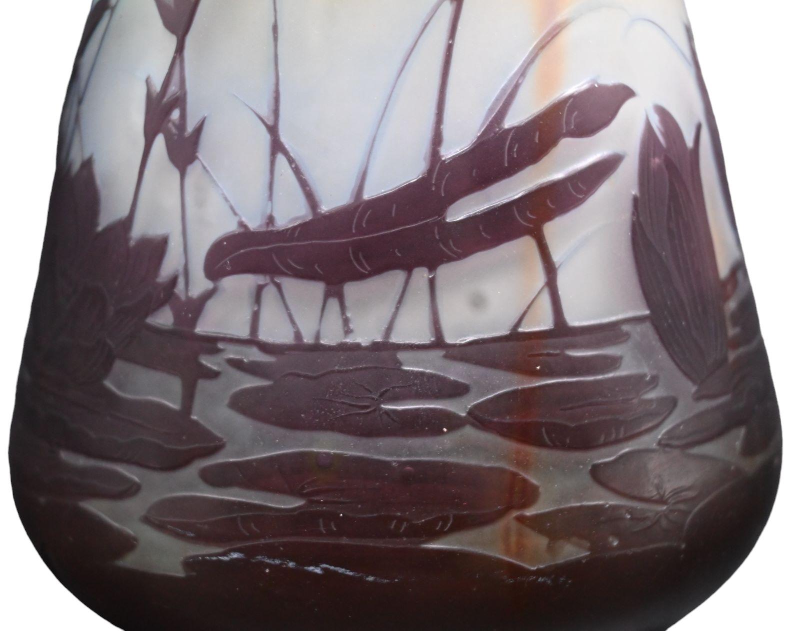 Émile Gallé, Art Nouveau Glass Paste Vase, Decor With A Grasshopper For Sale 1