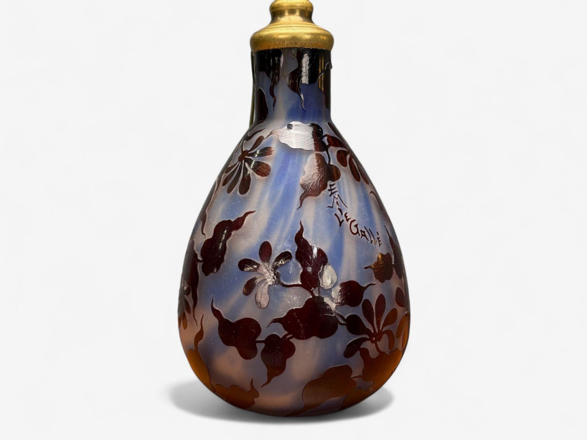 Brass Emile Gallé, Art Nouveau, Glass, Table Lamp, France, 1920s For Sale