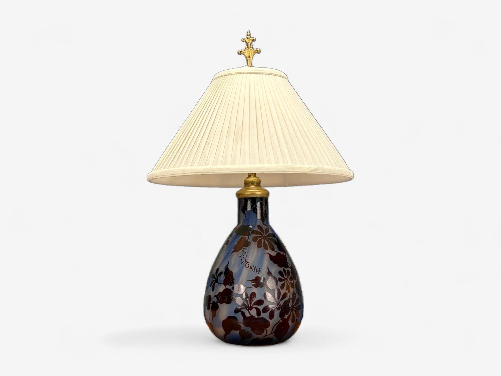 Emile Gallé, Art Nouveau, Glass, Table Lamp, France, 1920s For Sale 1