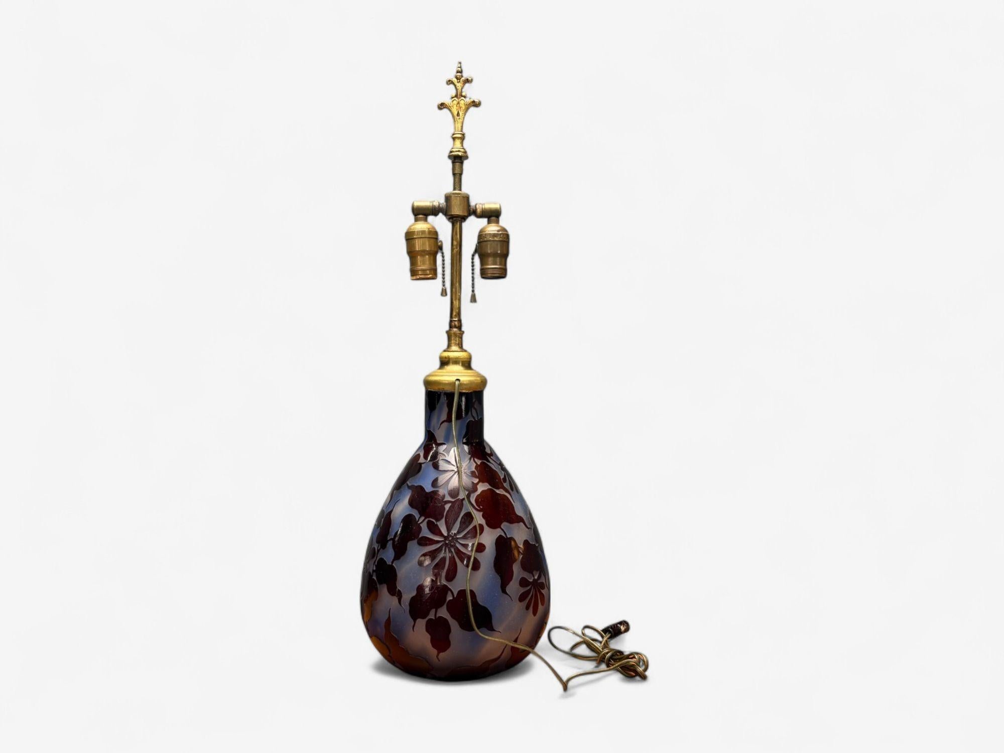 Emile Gallé, Art Nouveau, Glass, Table Lamp, France, 1920s For Sale 3