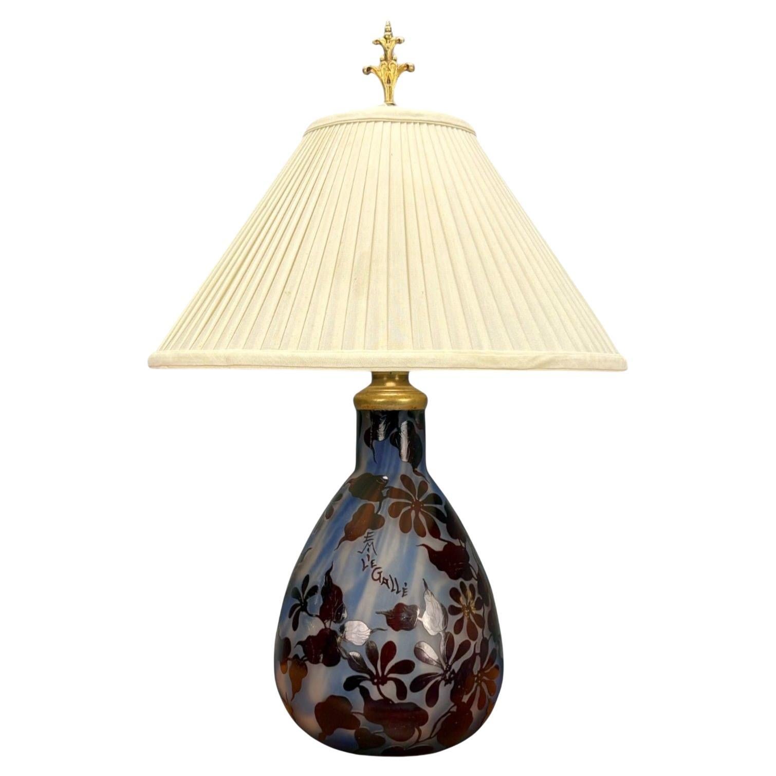 Emile Gallé, Art Nouveau, Glass, Table Lamp, France, 1920s For Sale