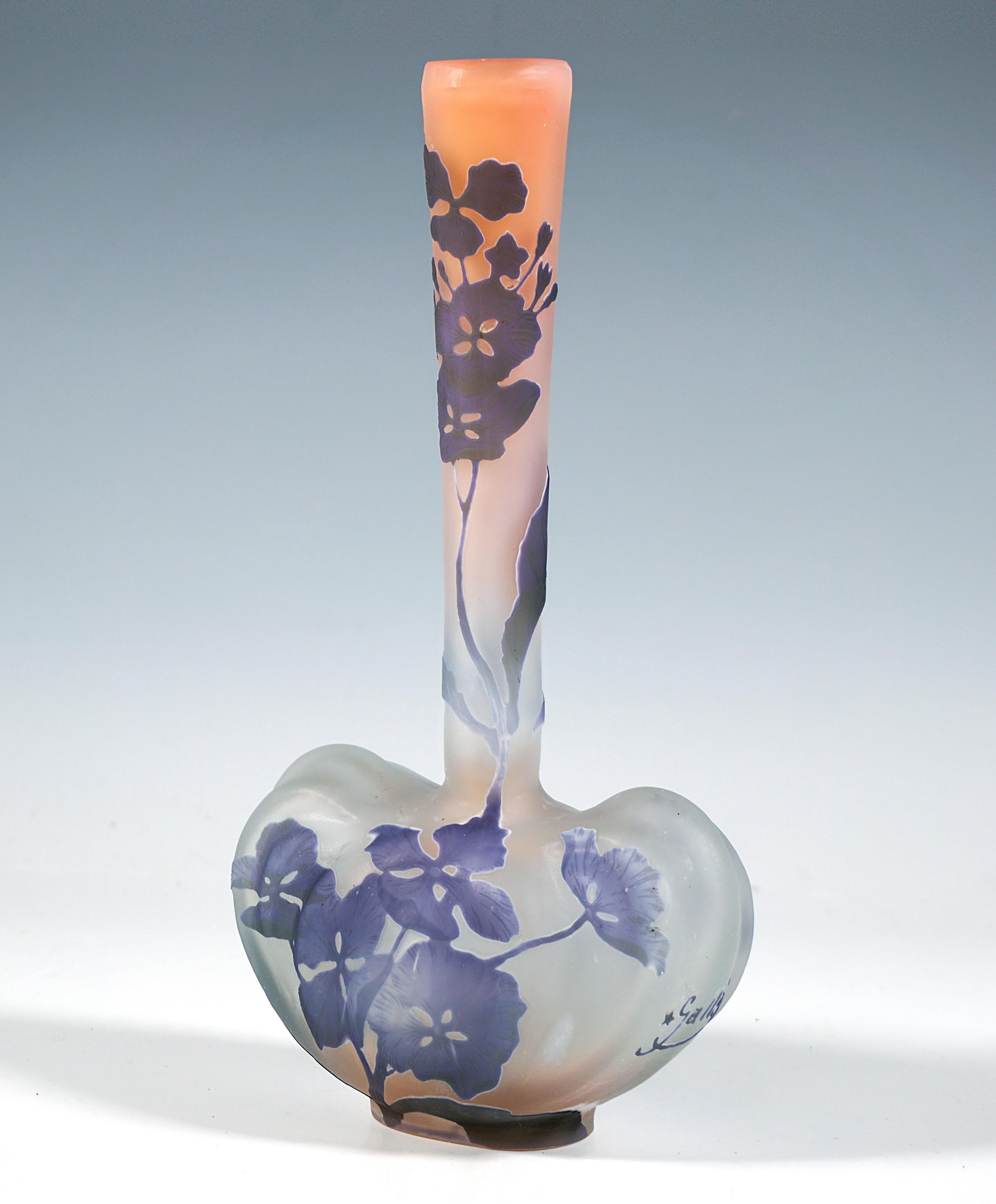 French Émile Gallé Art Nouveau Heart Shape Cameo Single Vase, Nancy, France 1905