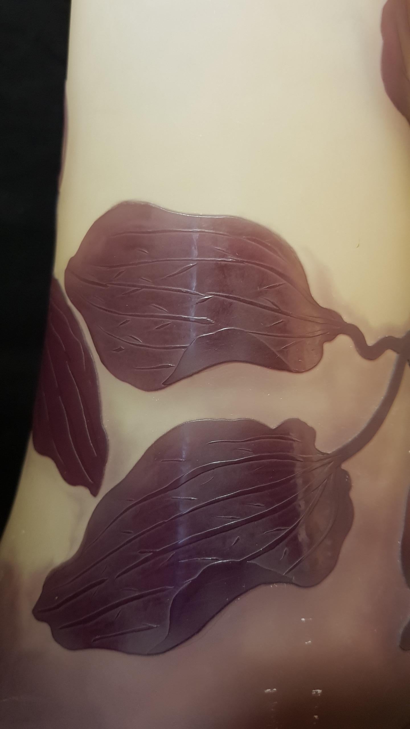 Early 20th Century Emile Gallé Art Nouveau Hydrangeas Purple Cameo Glass Vase, 1900s