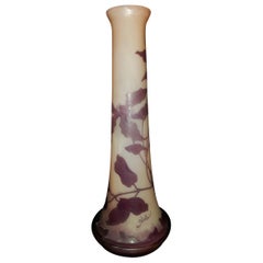 Emile Gallé Art Nouveau Hydrangeas Purple Cameo Glass Vase, 1900s