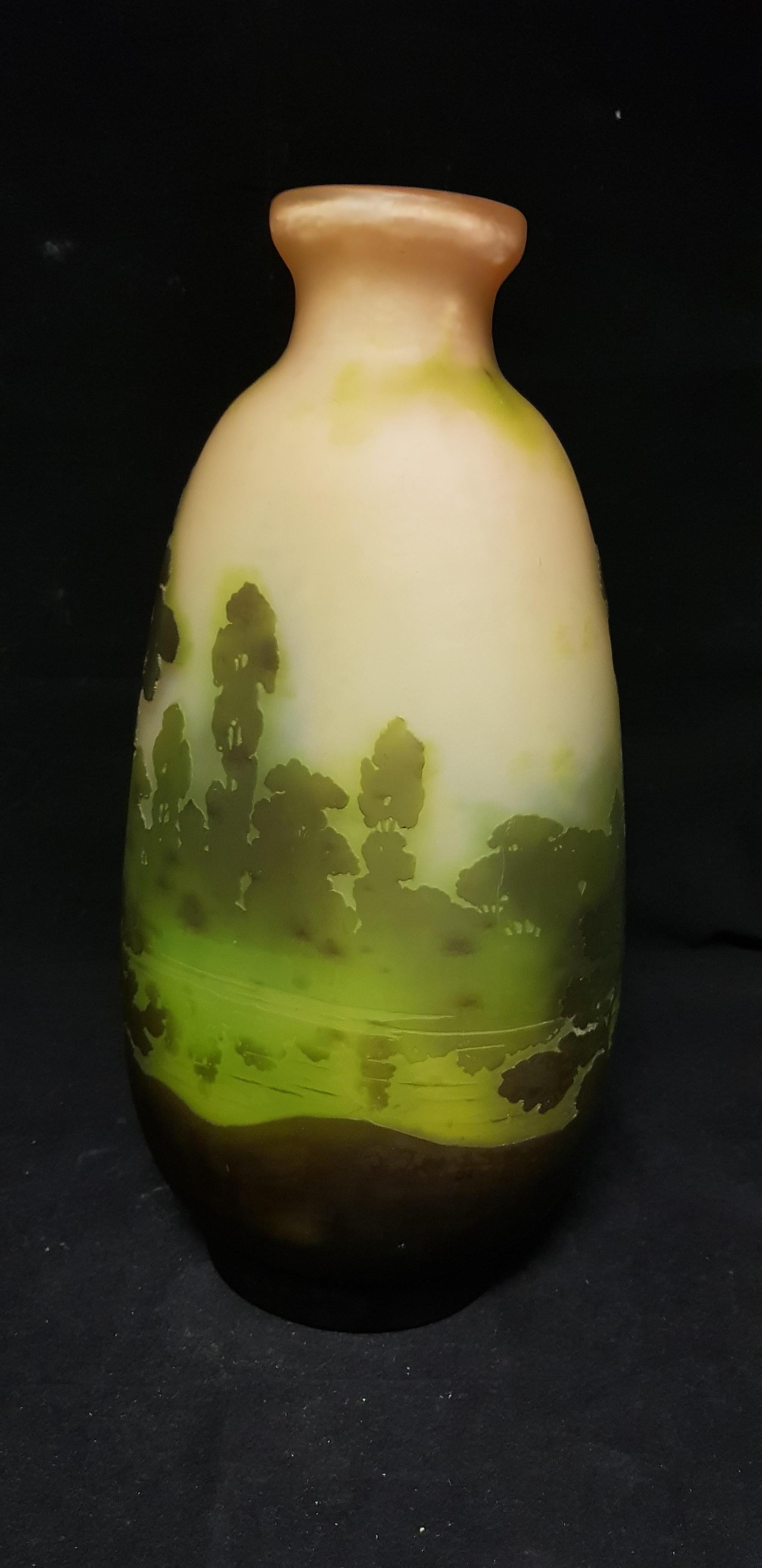 Emile Gallé Art Nouveau Lake Landscape Decoration Glass Vase, 1910s In Good Condition In Mondovì cn, Italia