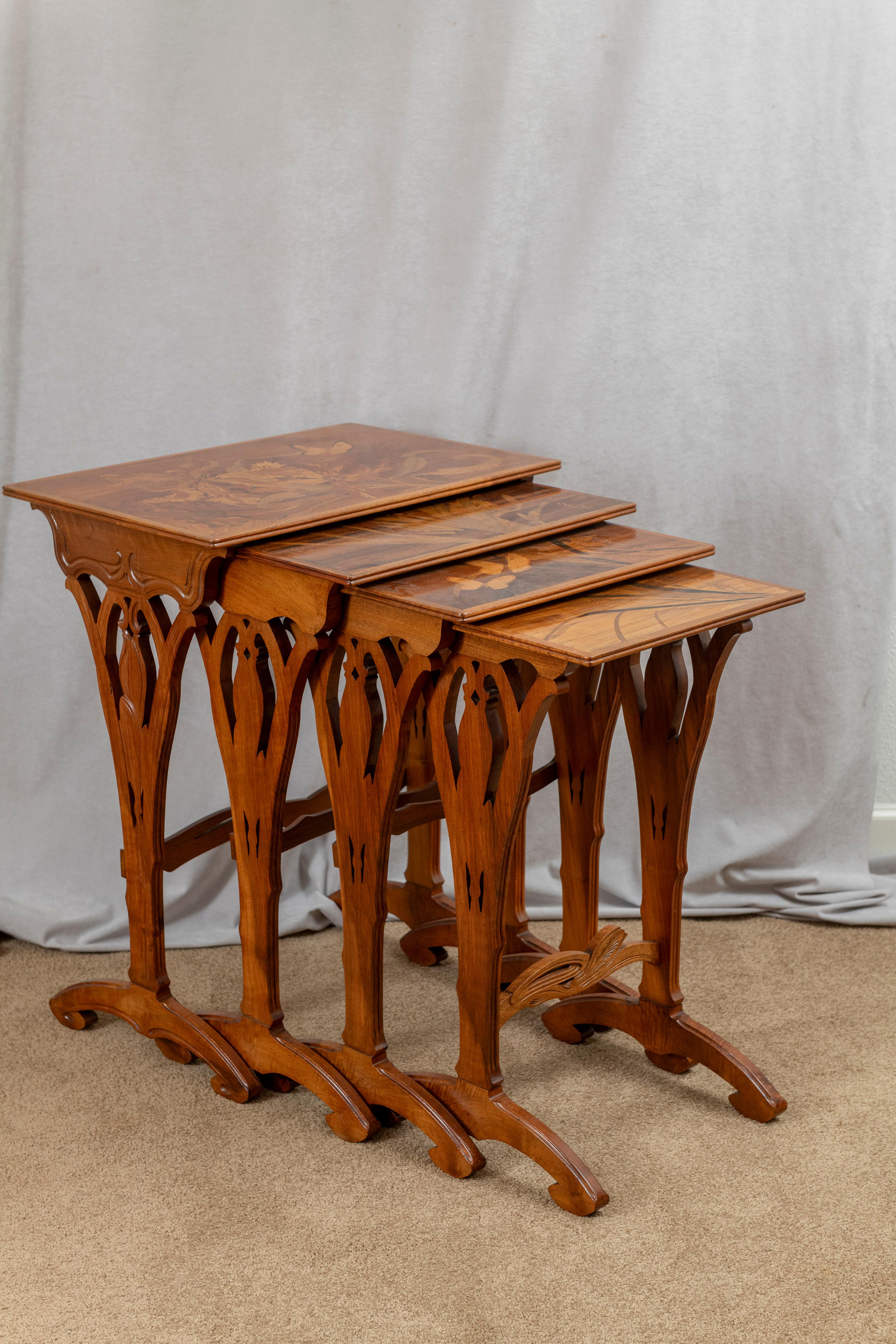 Emile Gallé Art Nouveau Marquetry Nest of Four Tables, ca. 1900 7