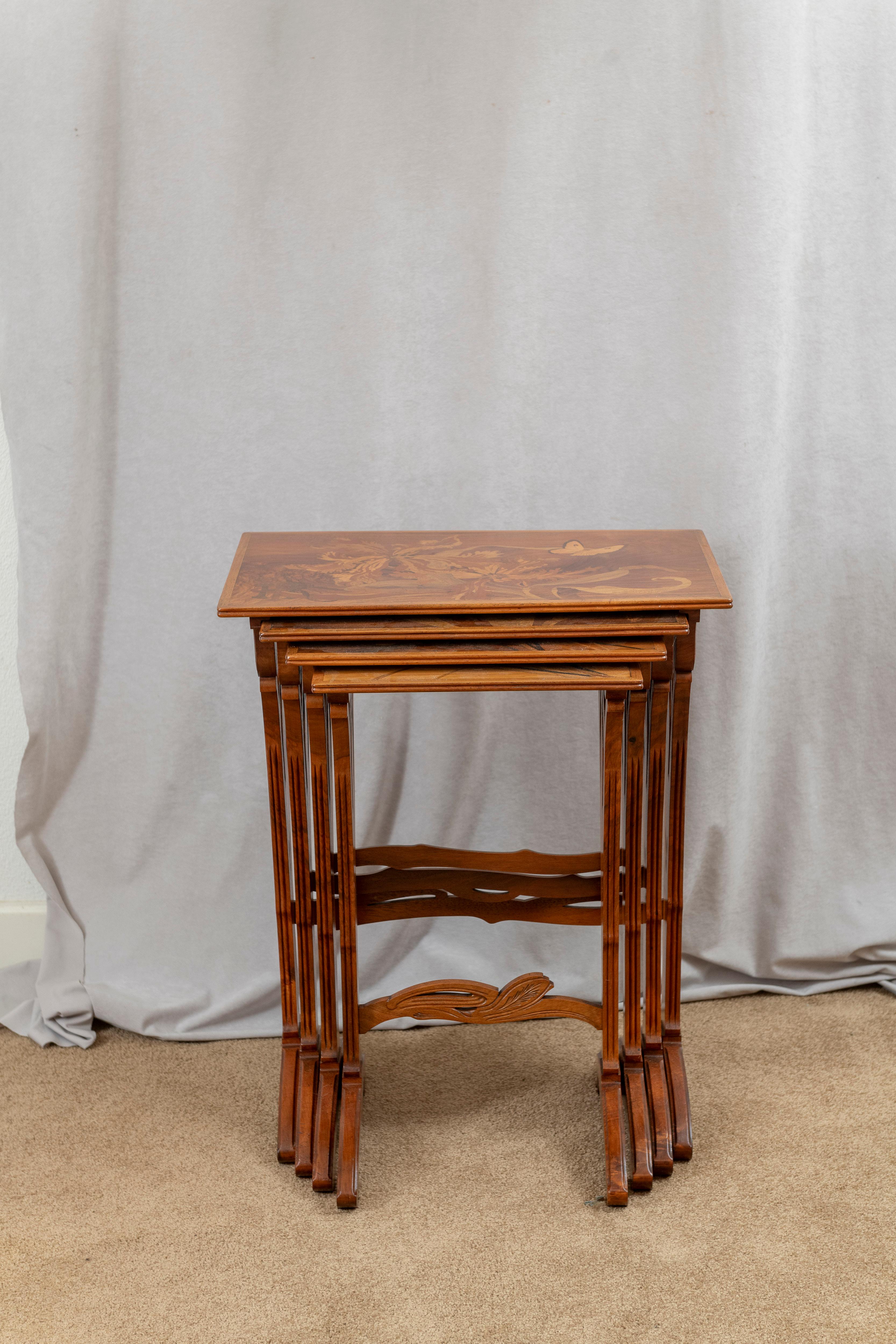 Emile Gallé Art Nouveau Marquetry Nest of Four Tables, ca. 1900 1