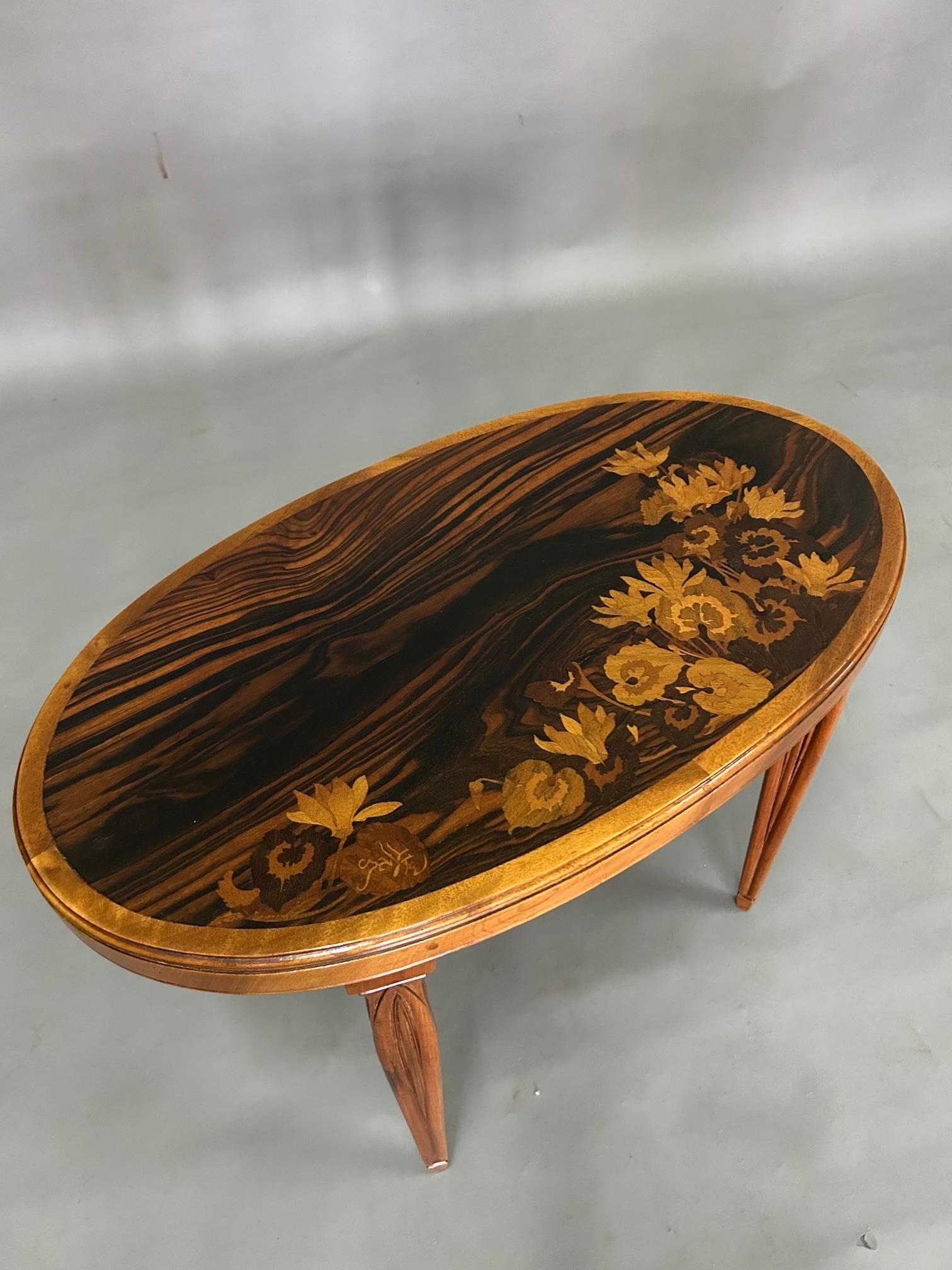Varnished Emile Gallè Art Nouveau Marquetry Side table For Sale