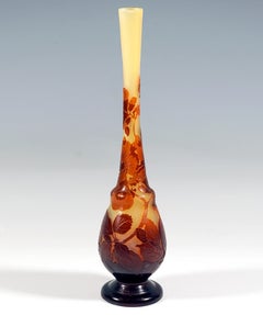 Émile Gallé Art Nouveau Single Flower Vase with Floral Decor, France, c 1906