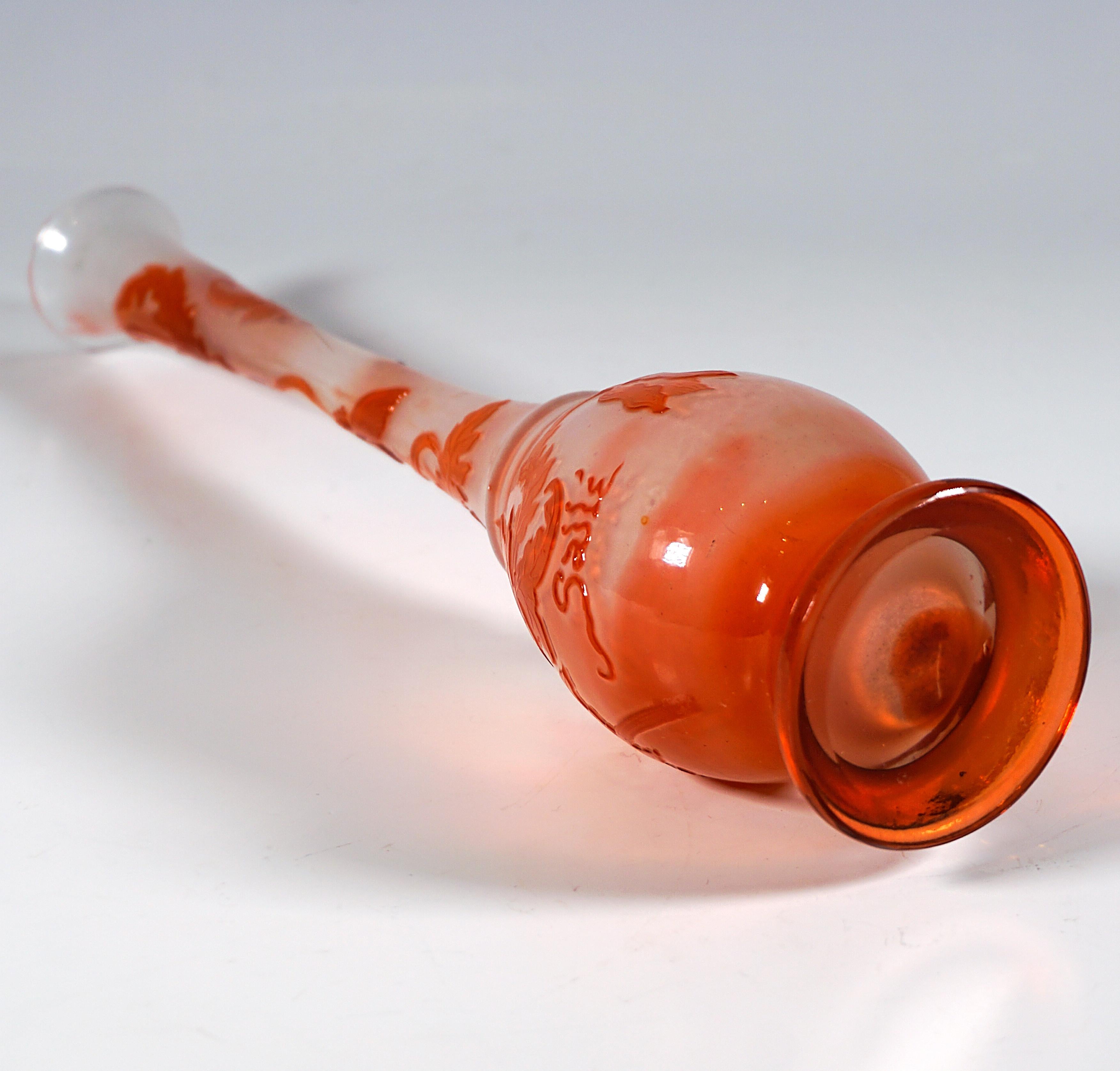 Late 19th Century Émile Gallé Art Nouveau Single Flower Vase With Poppy Decor, France, Circa 1890 For Sale