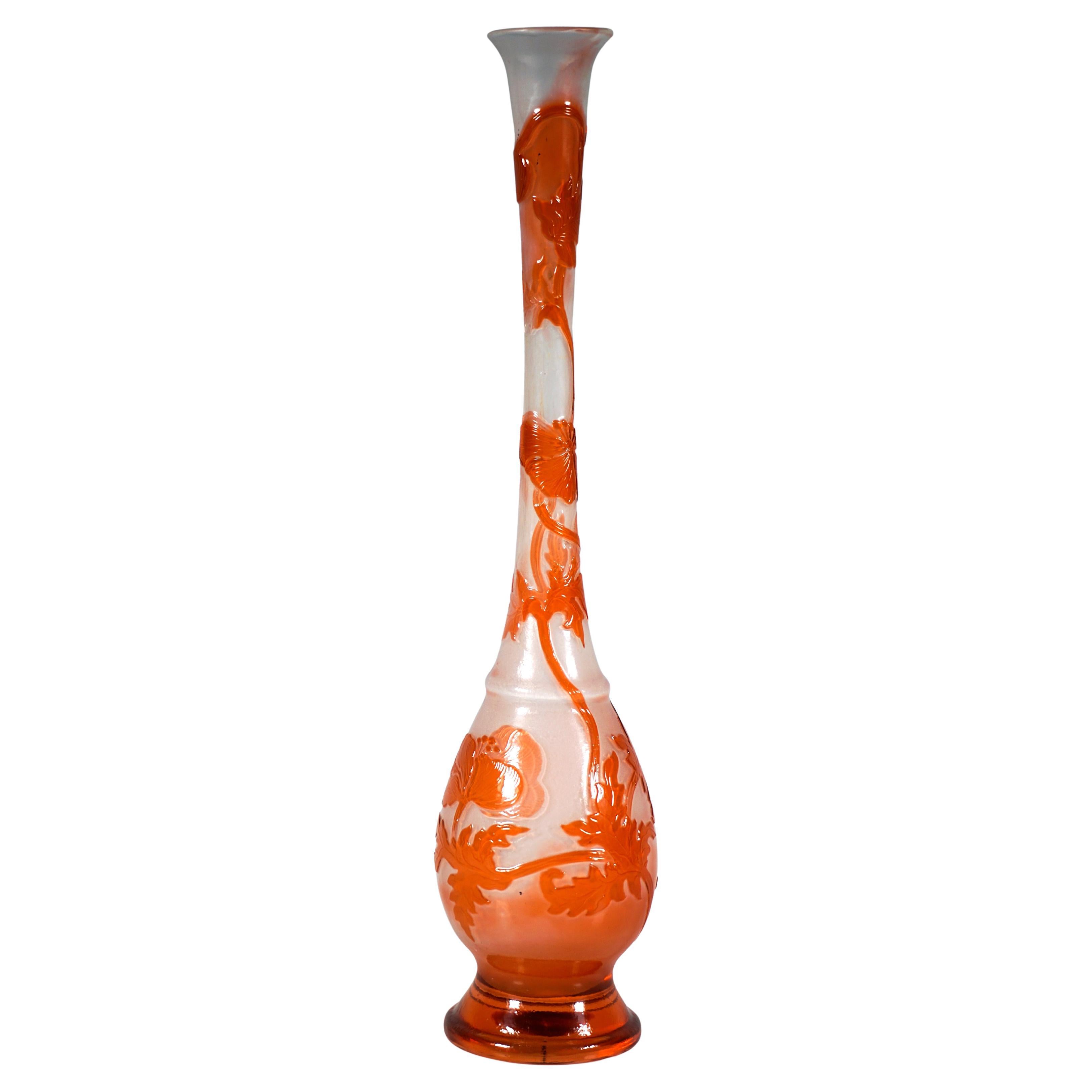 Émile Gallé Art Nouveau Single Flower Vase With Poppy Decor, France, Circa 1890 For Sale