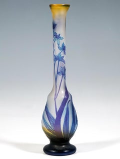 Emile Galle Art Nouveau Solifleur Vase, Scille A Deux Feuilles, France, Ca. 1910