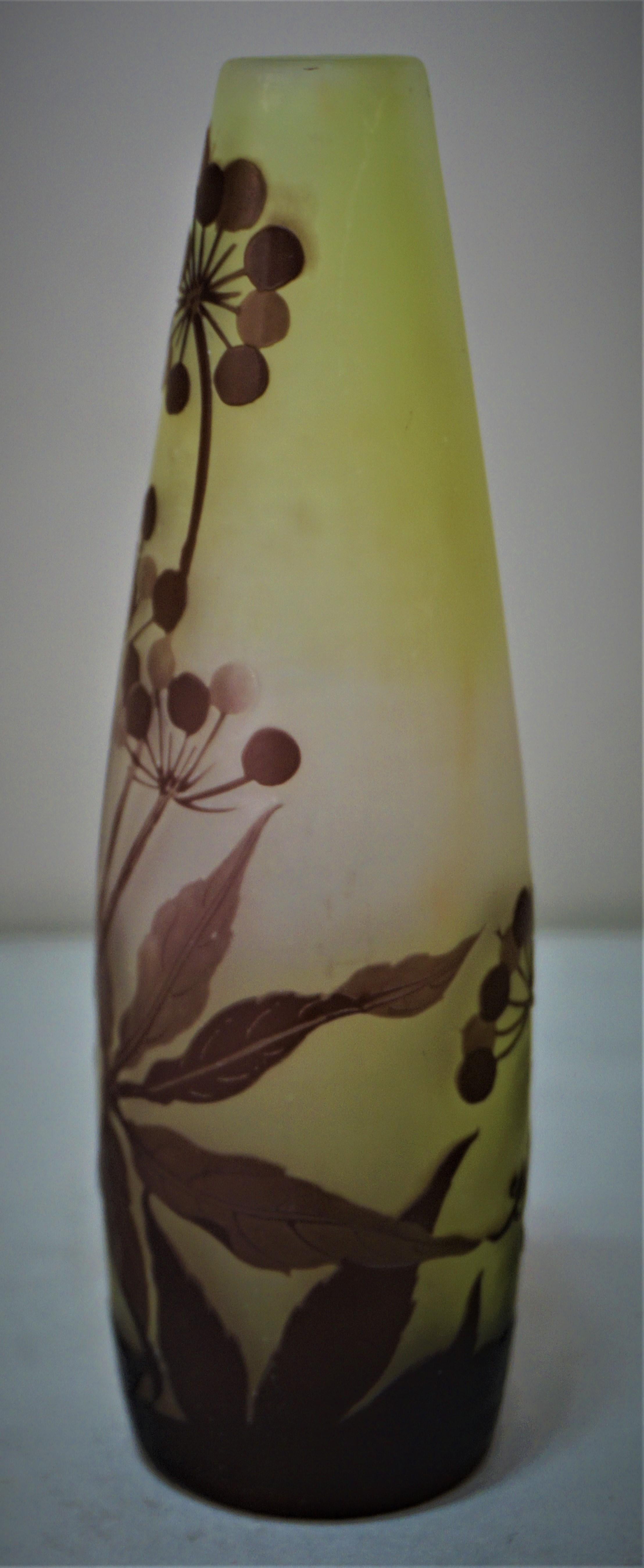 Early 20th century flora design Art Nouveau vase by Emile Galle.