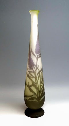 Emile Gallé Art Nouveau Vase with Butterfly Lilac Decor, France, 1904-1906