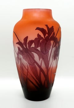 Émile Gallé Art Nouveau Vase with Iris Decor, France, 1920-1925