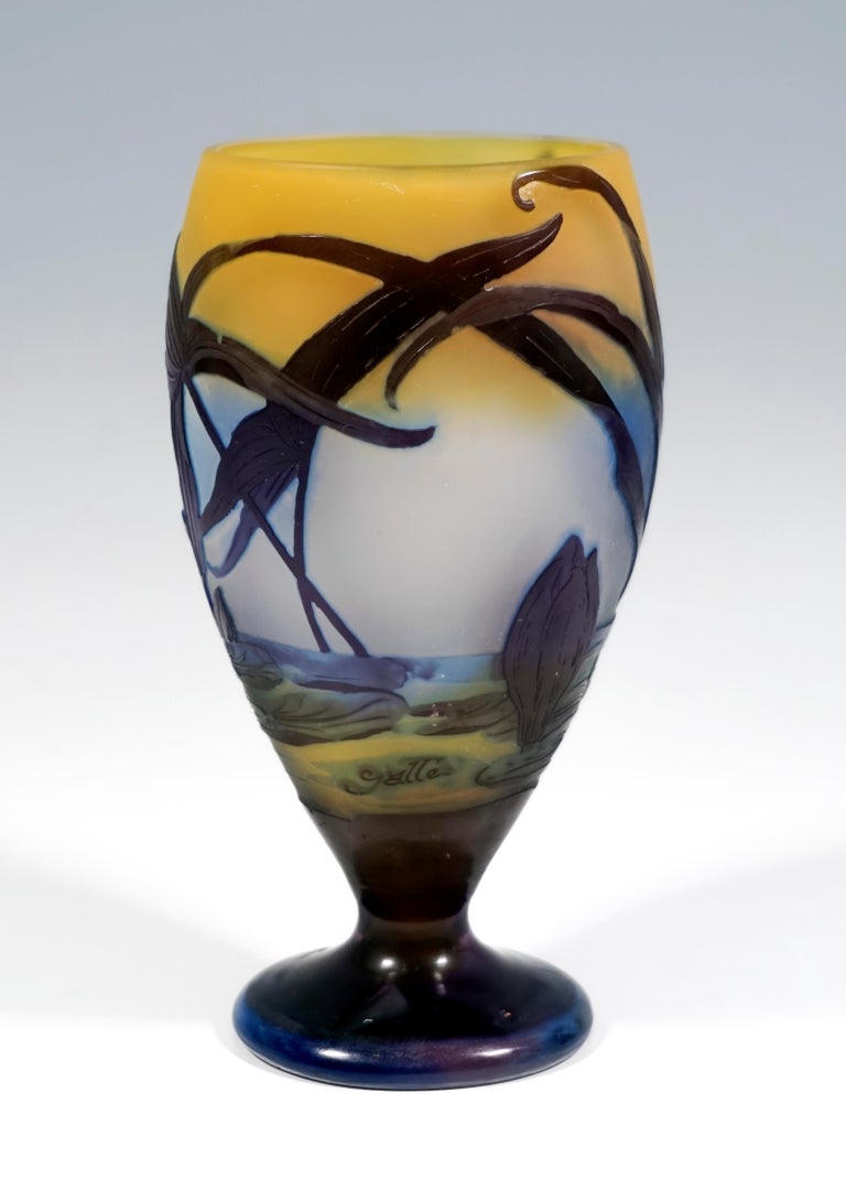 French Émile Gallé Art Nouveau Vase with Seascape and Flower Decor, France 1906/14
