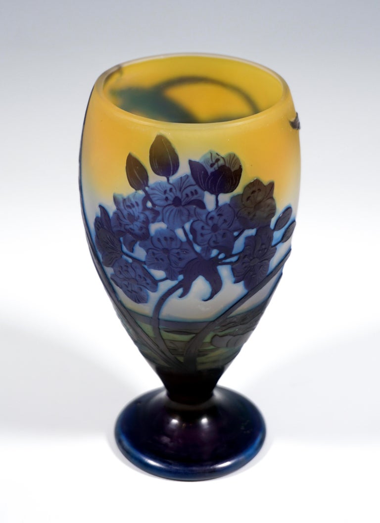 Early 20th Century Émile Gallé Art Nouveau Vase with Seascape and Flower Decor, France 1906/14
