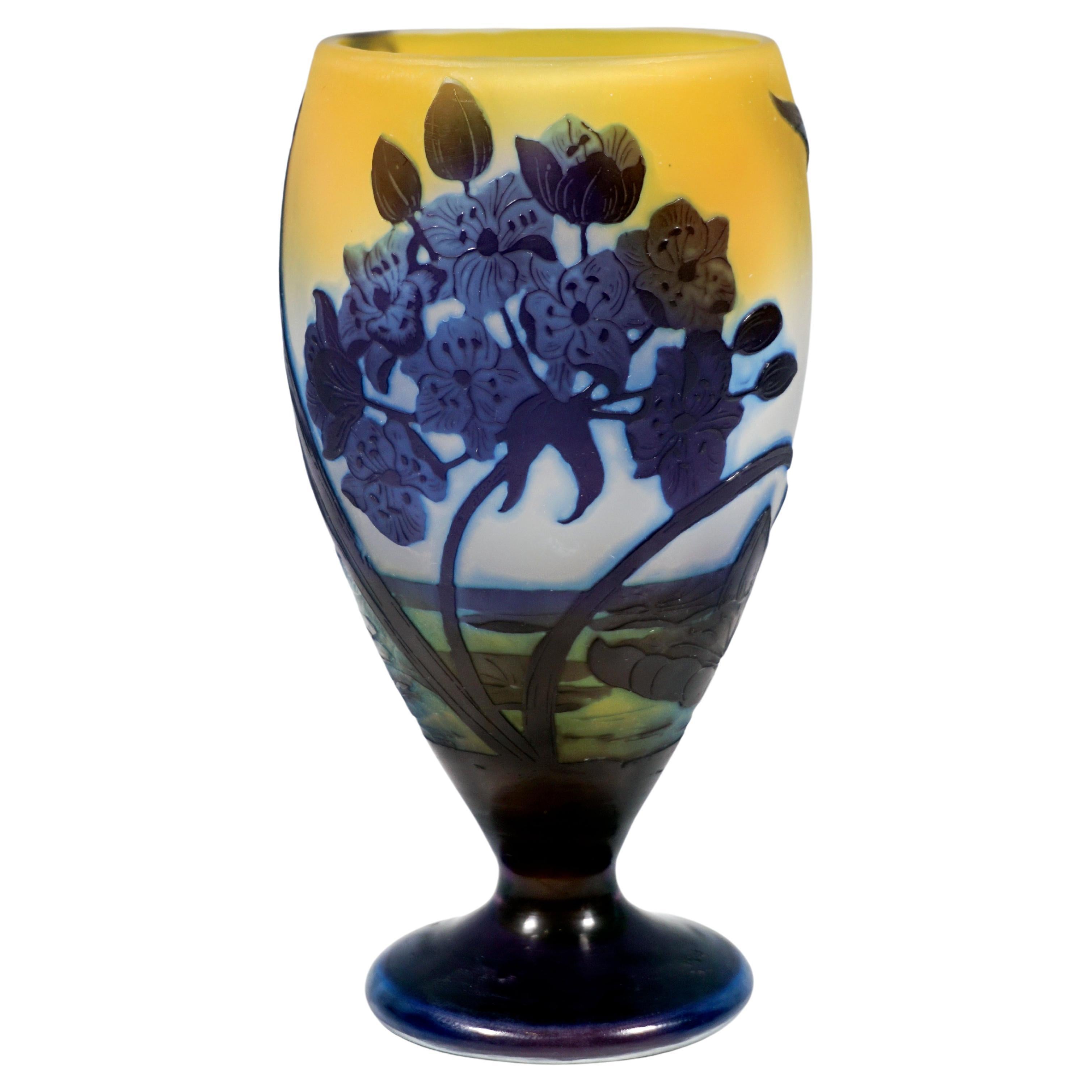Émile Gallé Art Nouveau Vase with Seascape and Flower Decor, France 1906/14