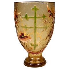 Émile Gallé Art Nouveau Vase with Thistle Decor & Cross of Lorraine, France 1895