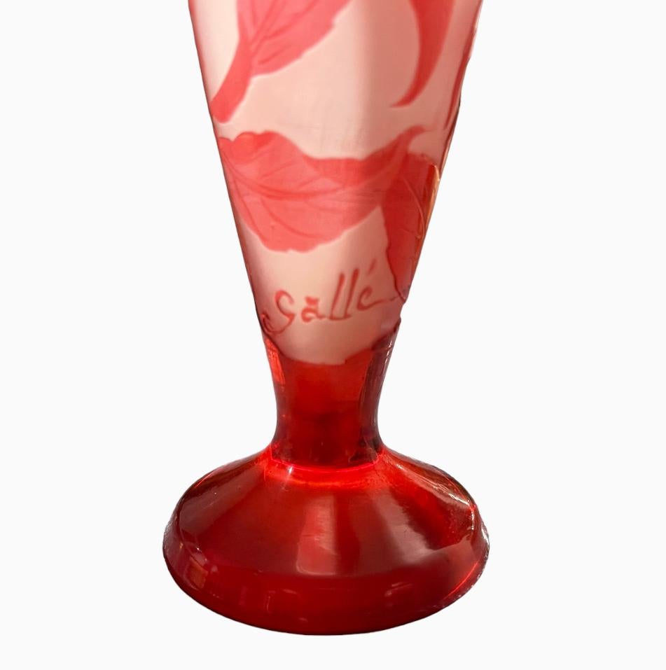 Art Nouveau Émile Galle, Baluster Vase with Fuchsia, XXth Century For Sale