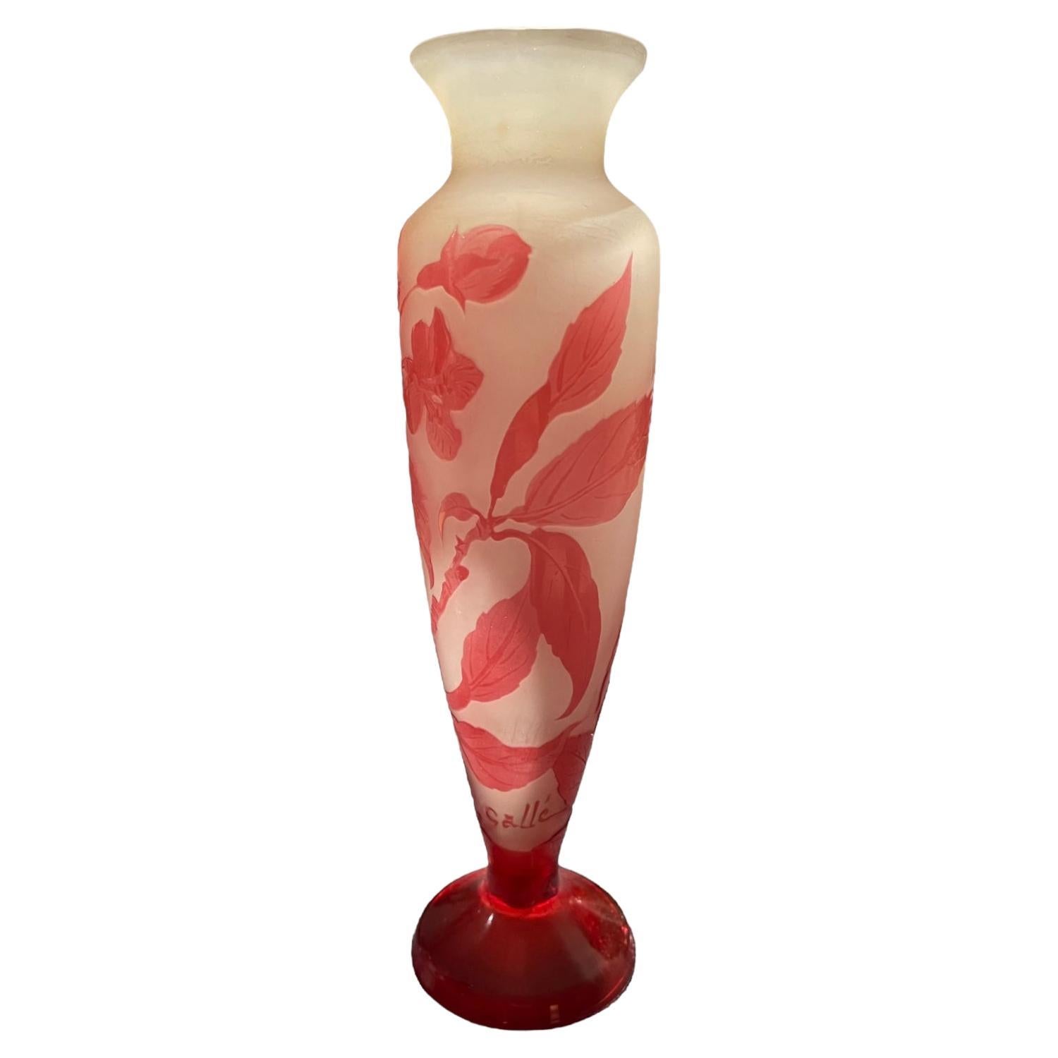 Émile Galle, Baluster Vase with Fuchsia, XXth Century For Sale