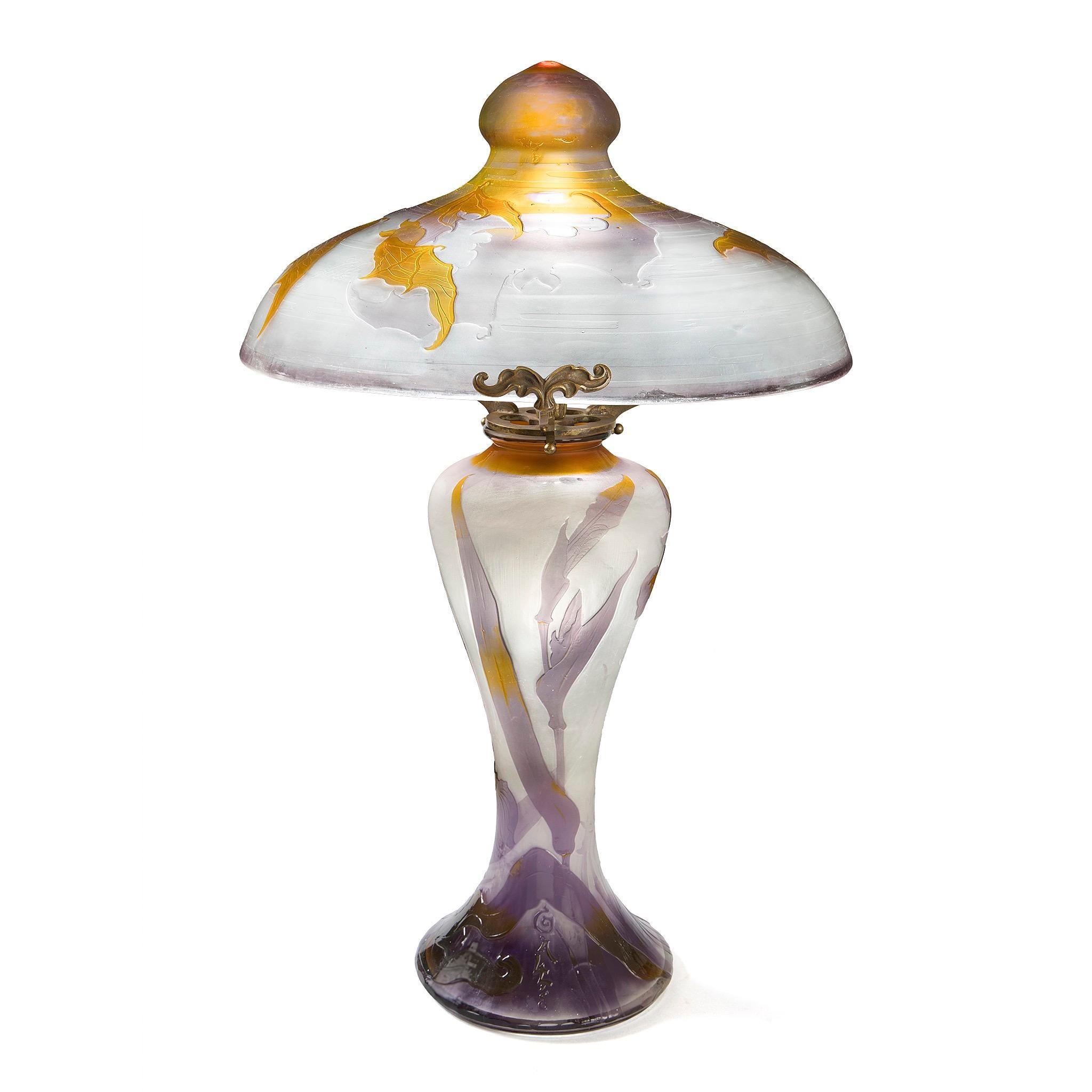Art Nouveau Émile Gallé “Bats and Iris” Table Lamp For Sale