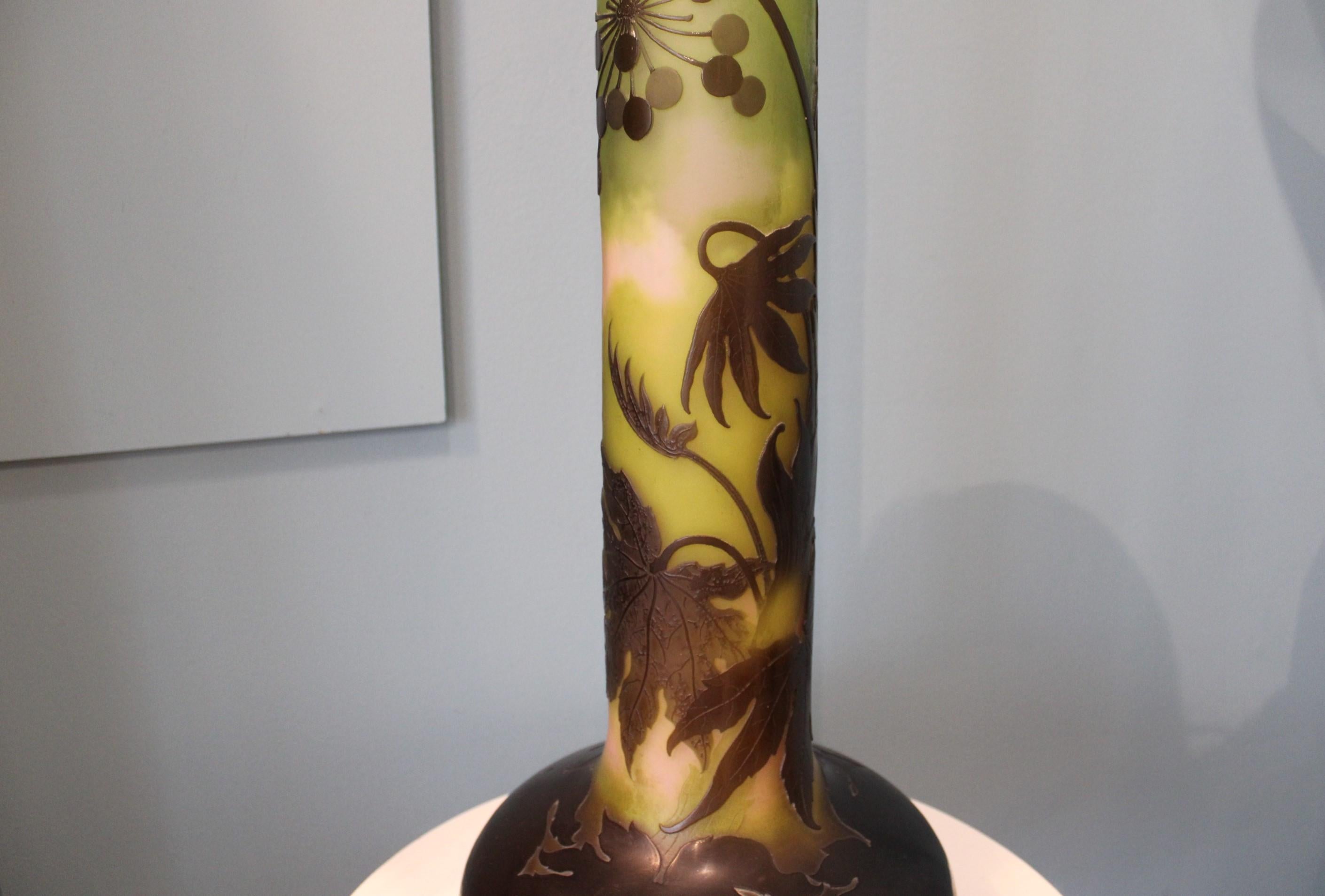 Glass Emile Gallé big vase, Art Nouveau