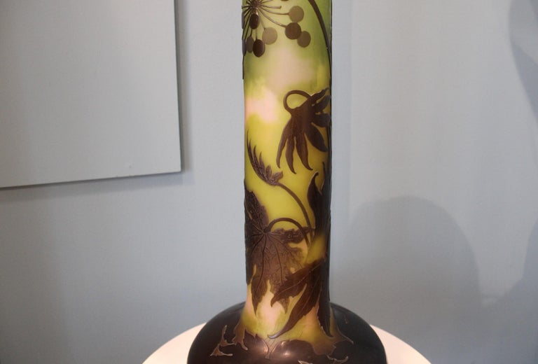 Glass Emile Gallé big vase, Art Nouveau For Sale