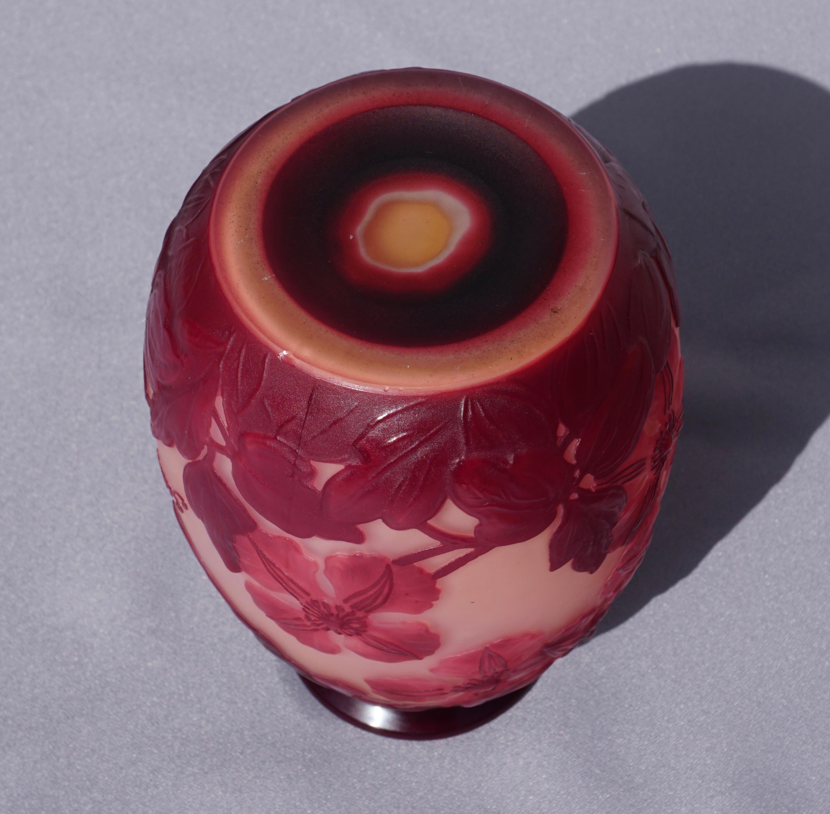 Art Glass Emile Galle Blownout Red and Pink Clematis Flower Vase