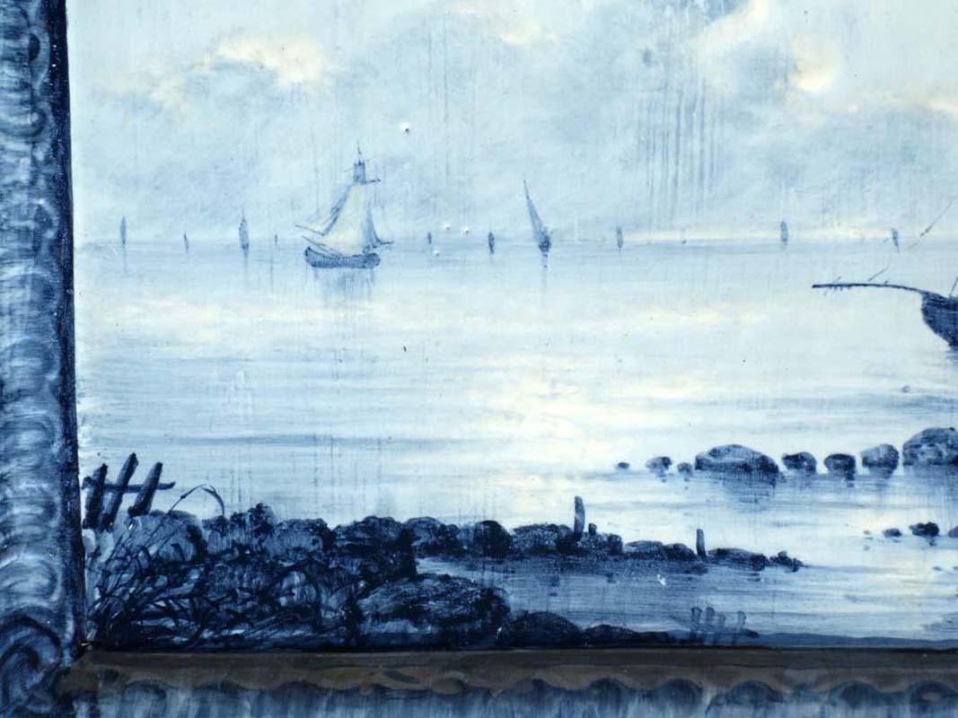 Émile Gall carreaux en céramique de faïence bleue représentant des paysages marins, 1880-1890, lot de 2 Excellent état - En vente à Brescia, IT
