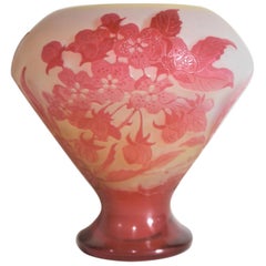Emile Galle Cameo Art Glass Cabinet Vase with Exotic Floral and Leaf Decoration