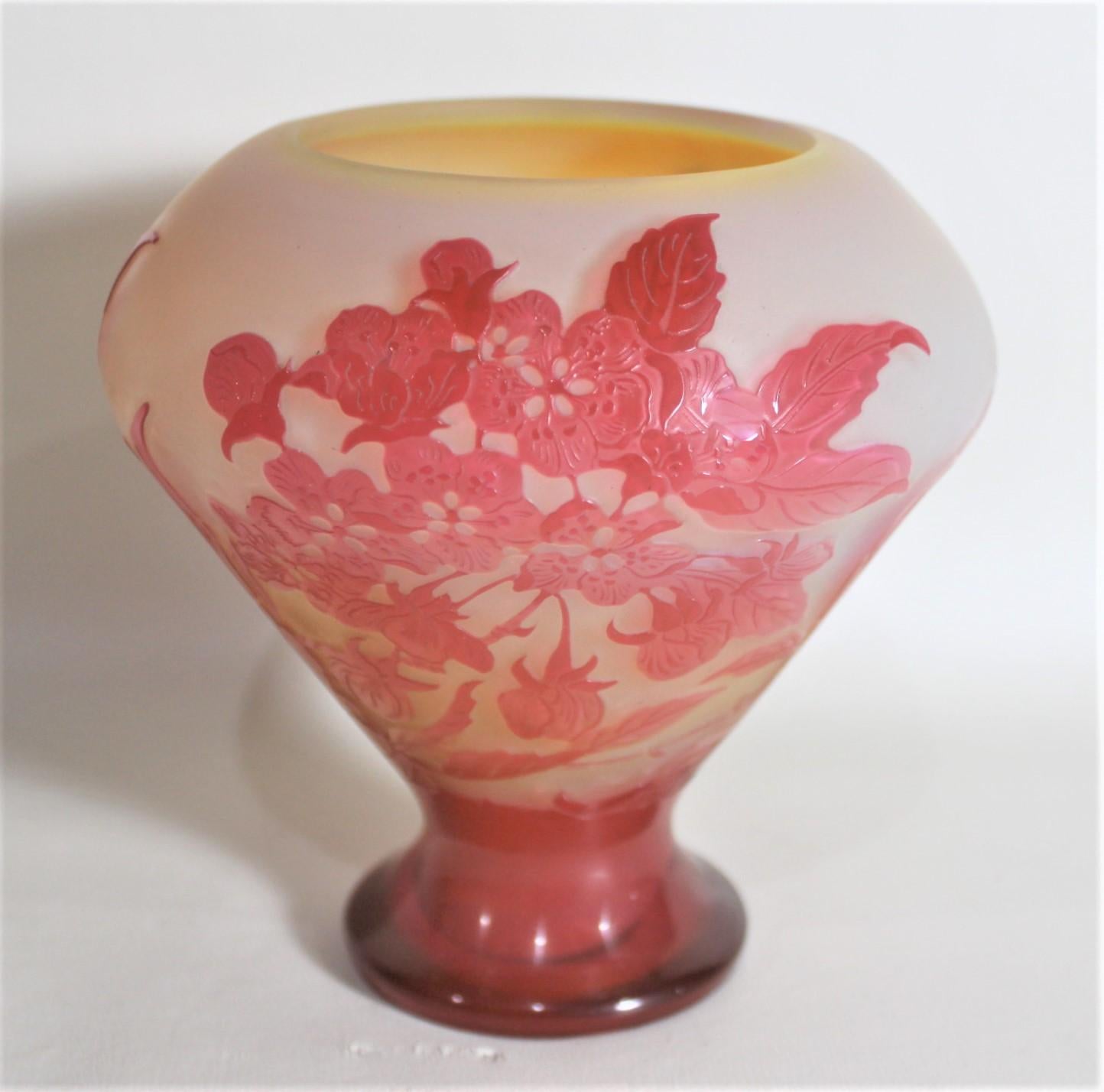 Art Nouveau Emile Galle Cameo Art Glass Cabinet Vase with Exotic Floral and Leaf Decoration