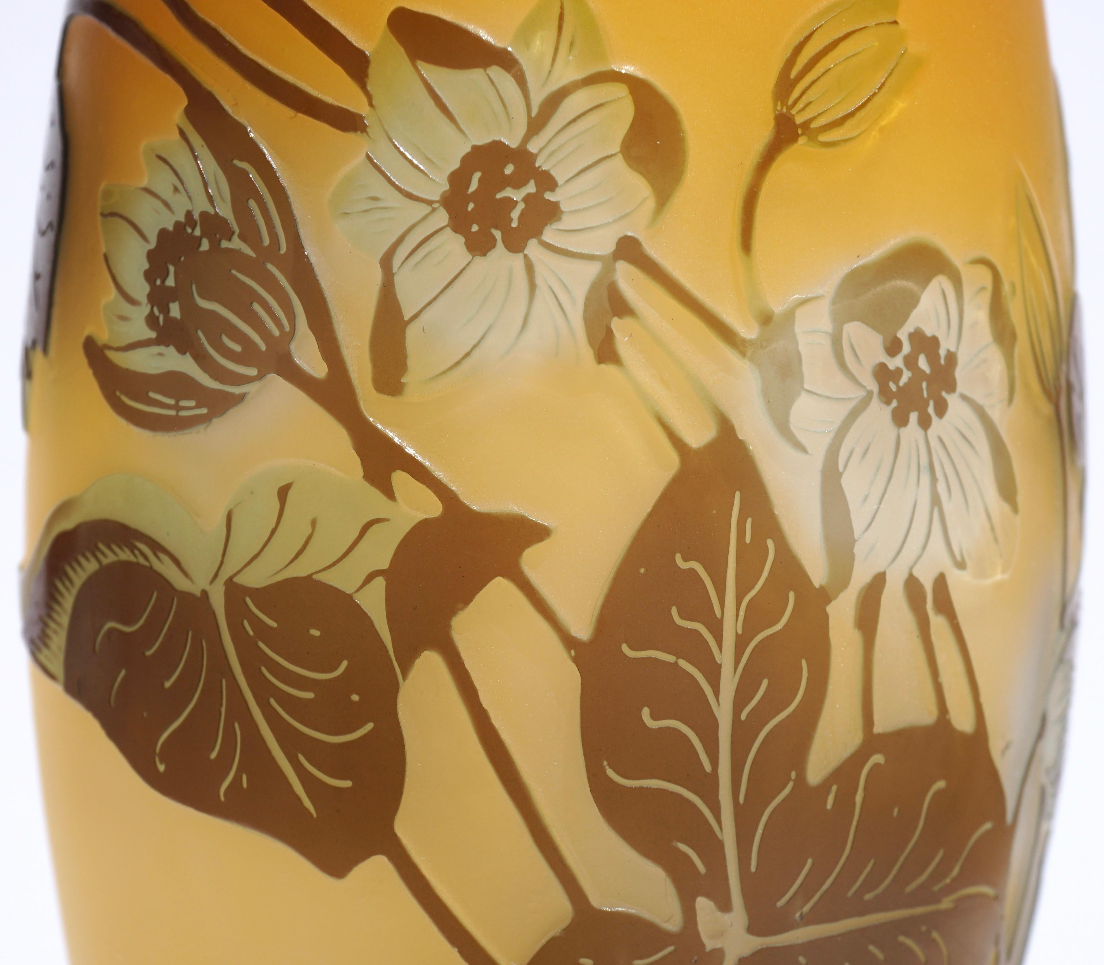 Emile Galle Cameo Art Nouveau Floral Vase In Excellent Condition In Dallas, TX