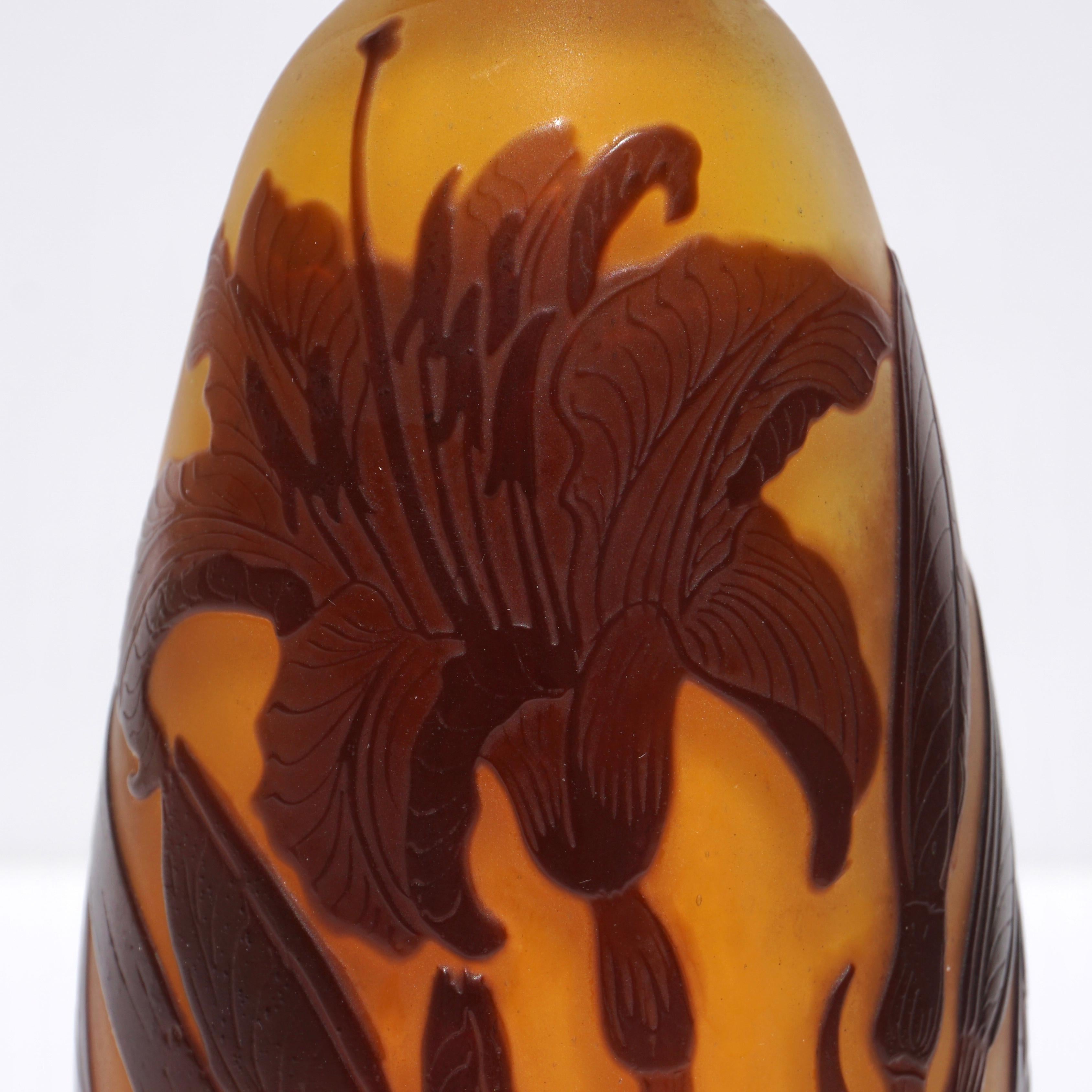 Carved Emile Galle Cameo Art Nouveau Iris Vase