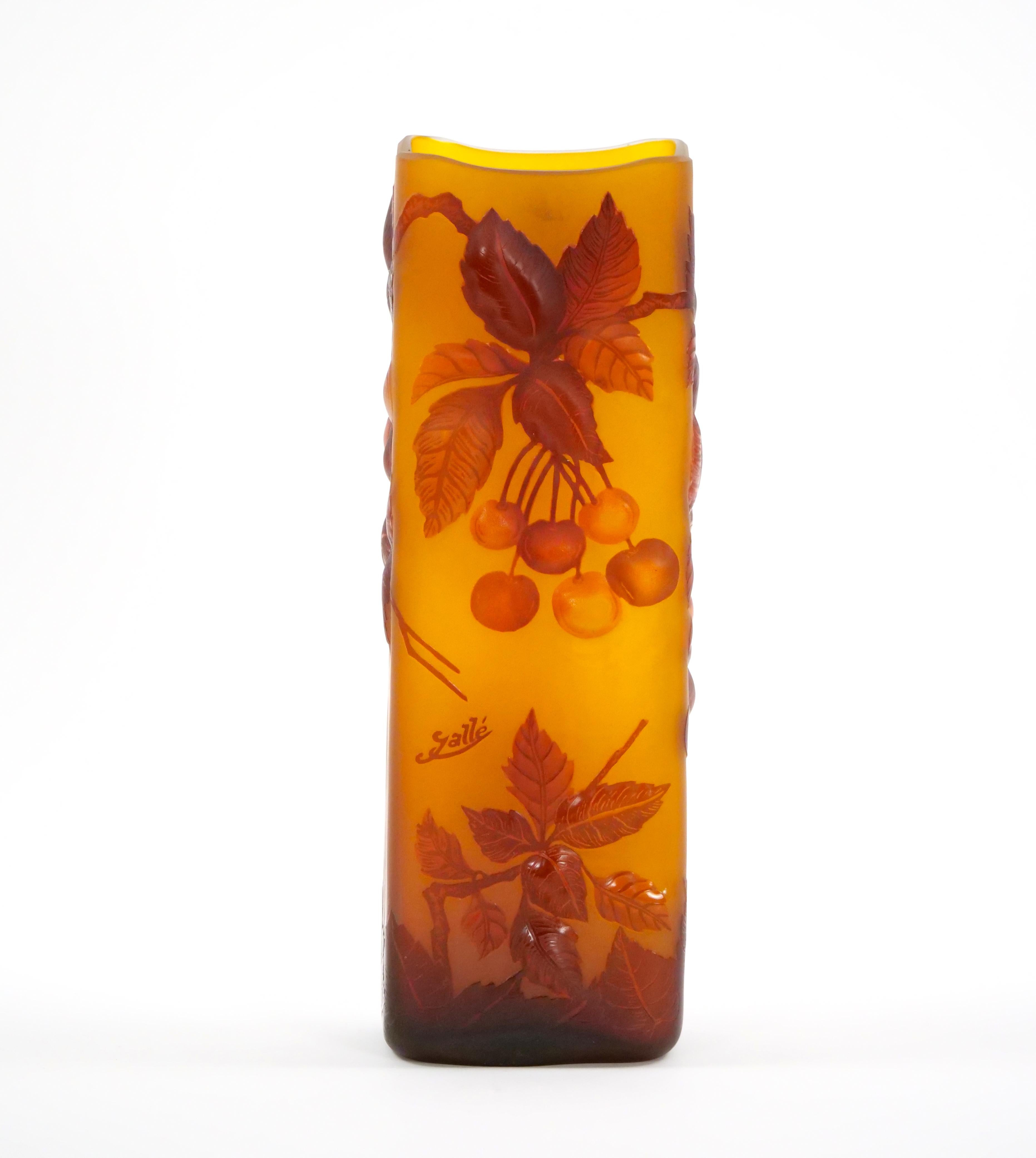 Emile Galle Cameo Glass Art Nouveau Rectangular Vase For Sale 7