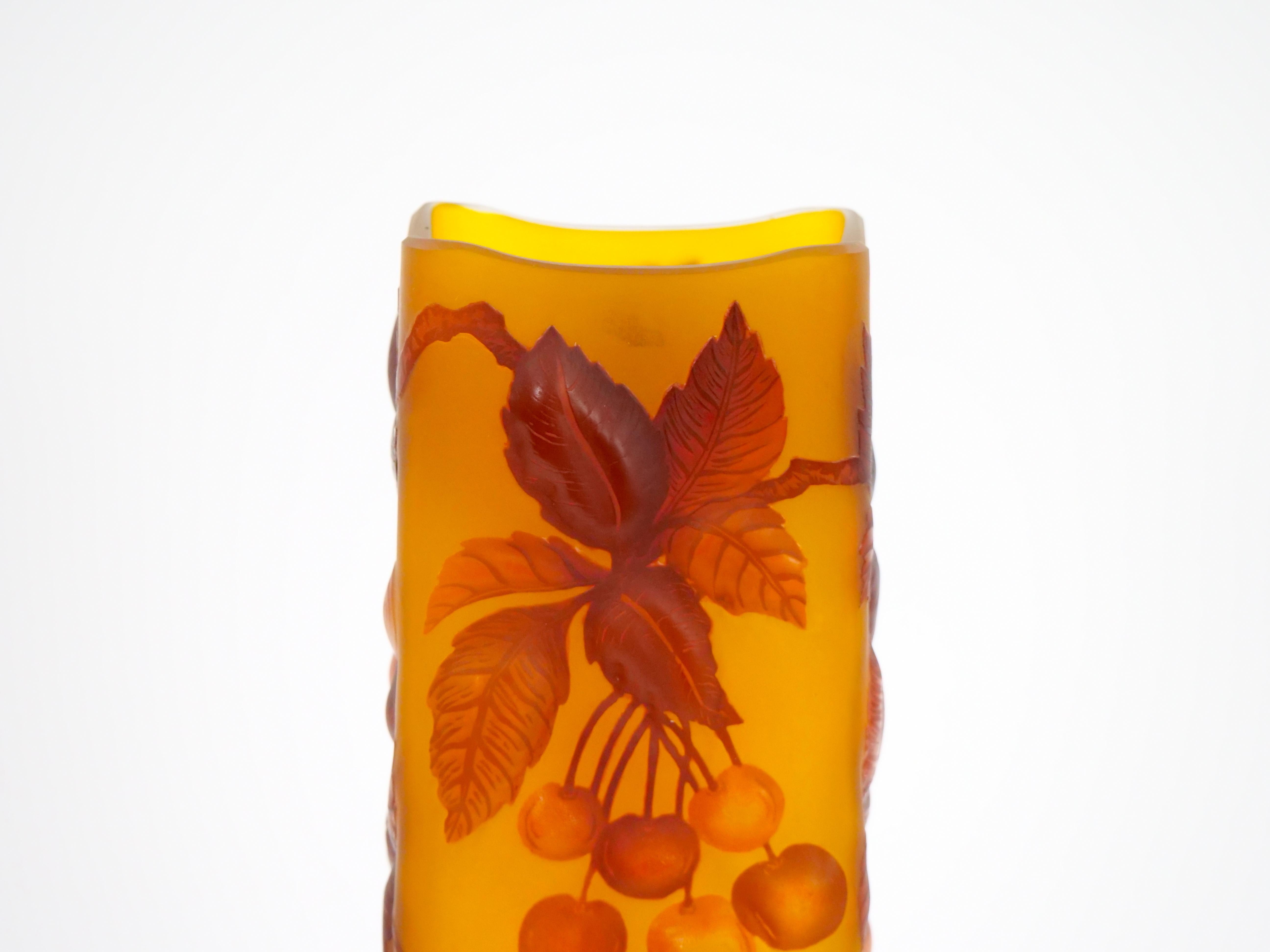Art Glass Emile Galle Cameo Glass Art Nouveau Rectangular Vase For Sale