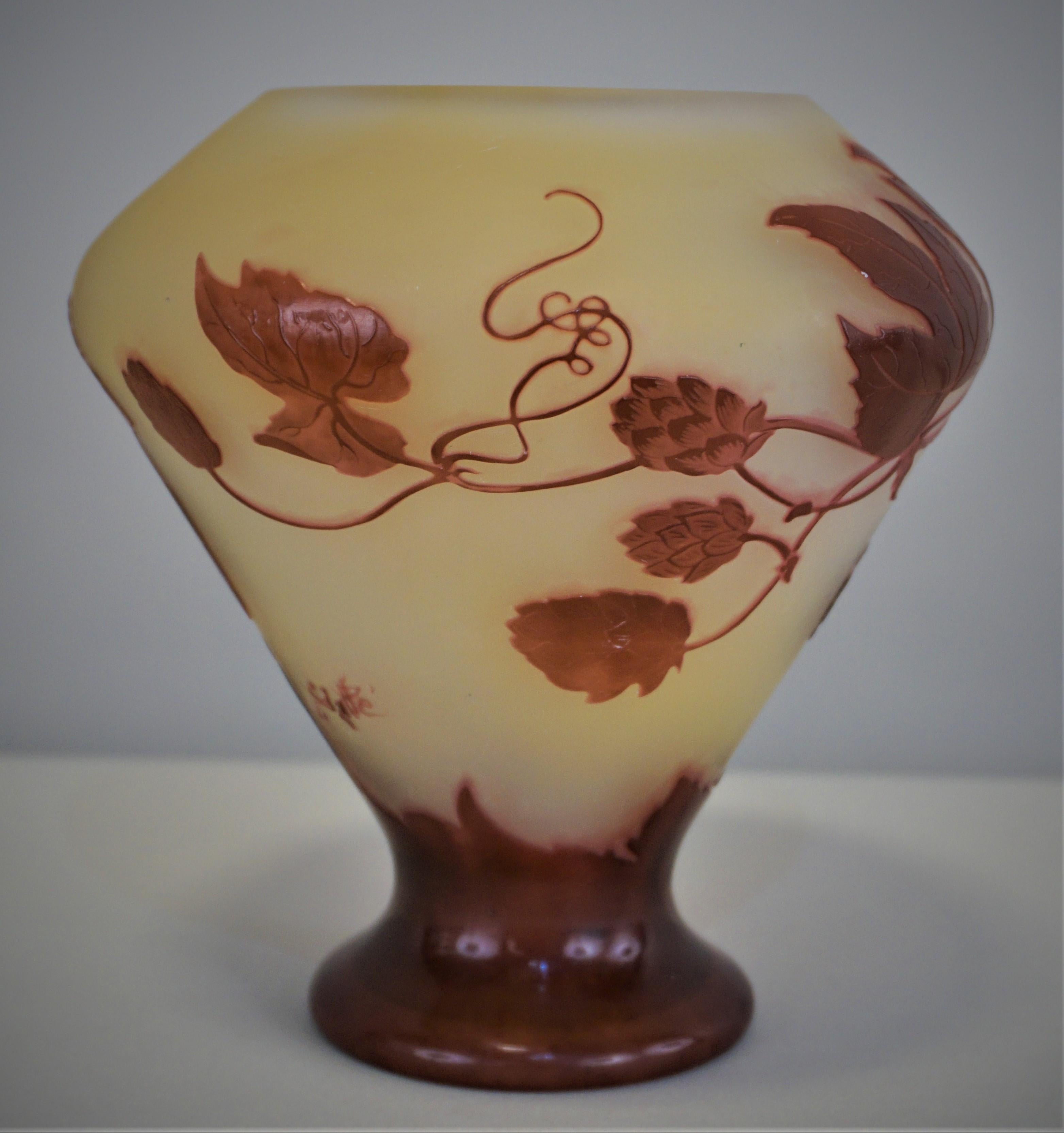 Etched Emile Galle Cameo Glass Art Nouveau Vase